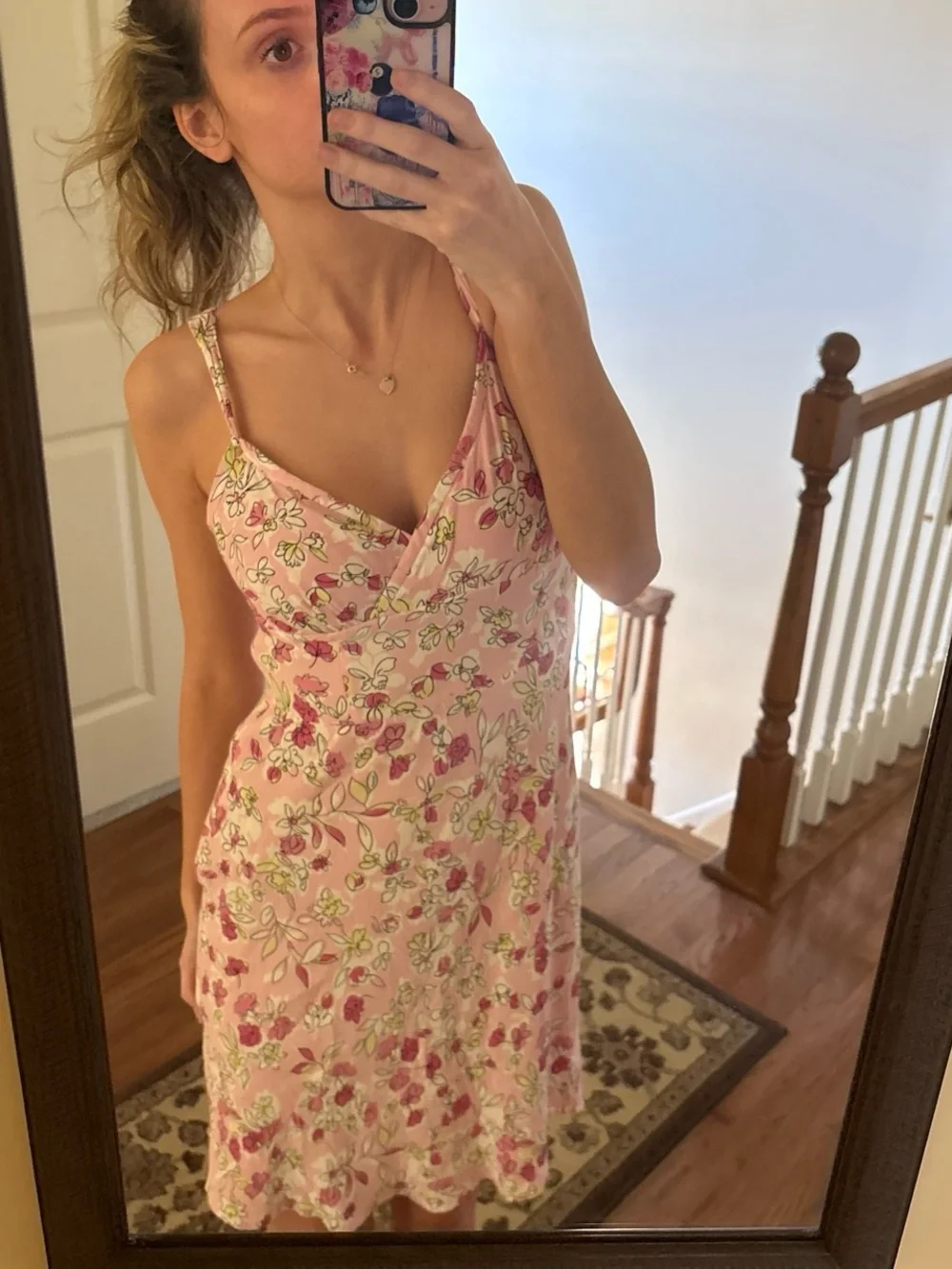 LOFT Pink Floral Y2K Empire Mini Dress 4P - Picture 2 of 7